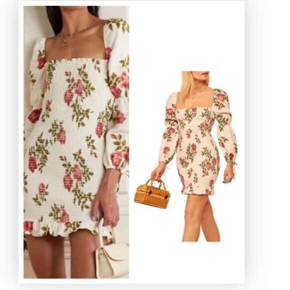 Reformation Hilary Smocked Mini Dress Jolie Size Cream size M NWT $249 - Picture 1 of 11